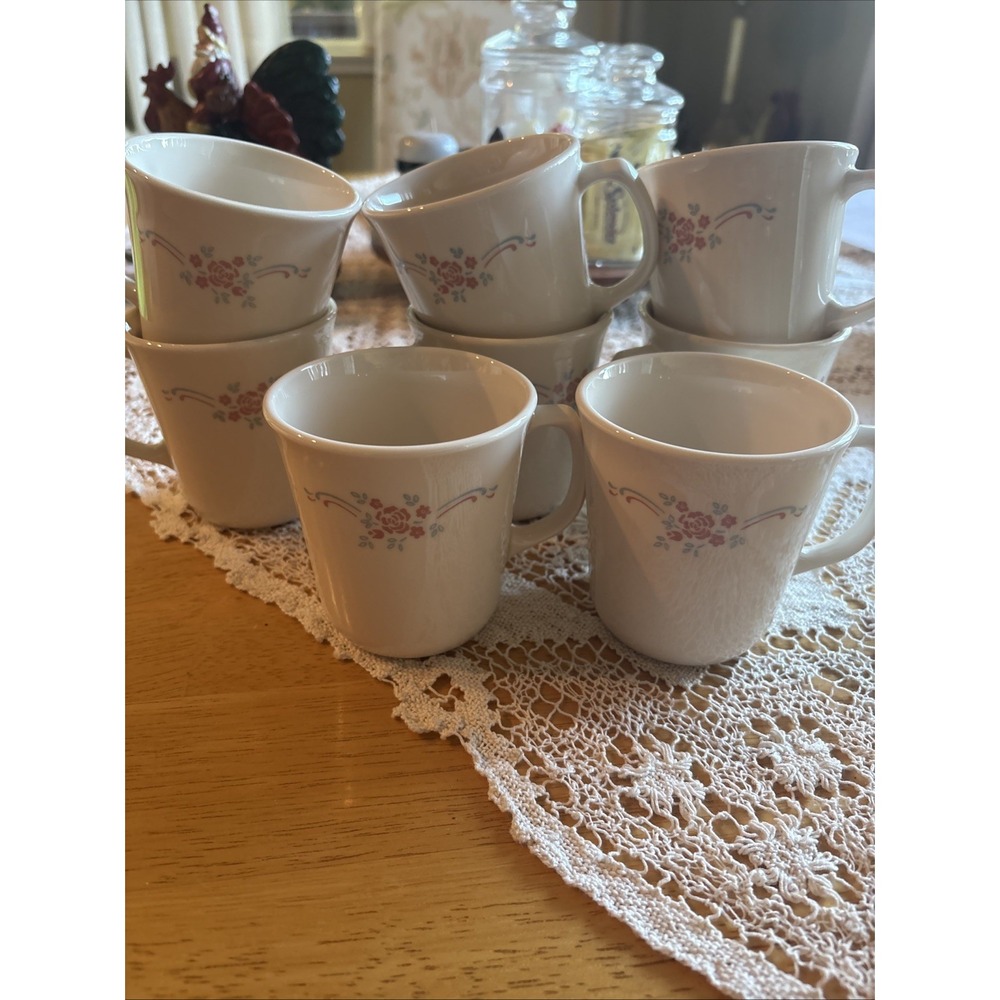 Set of 8 Vintage Corning Ware Corelle English Breakfast Coffee Cups Mugs 8oz